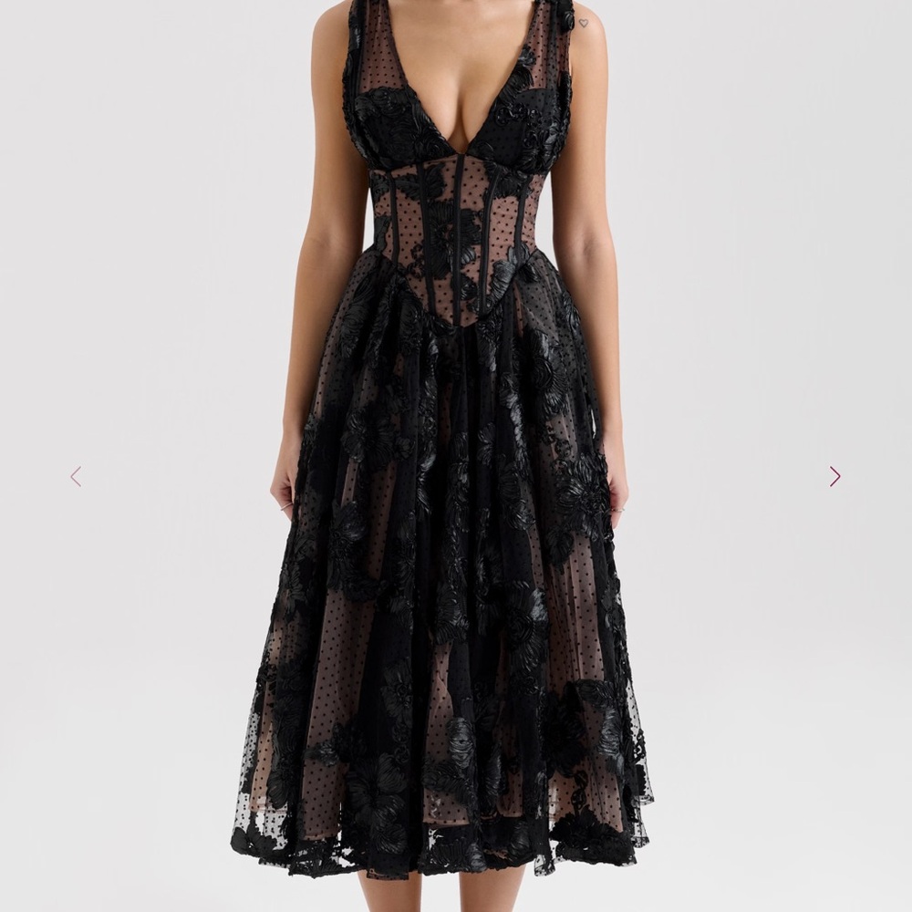 House of CB Black Floral Lace Midi Dress - Picture 1 of 4